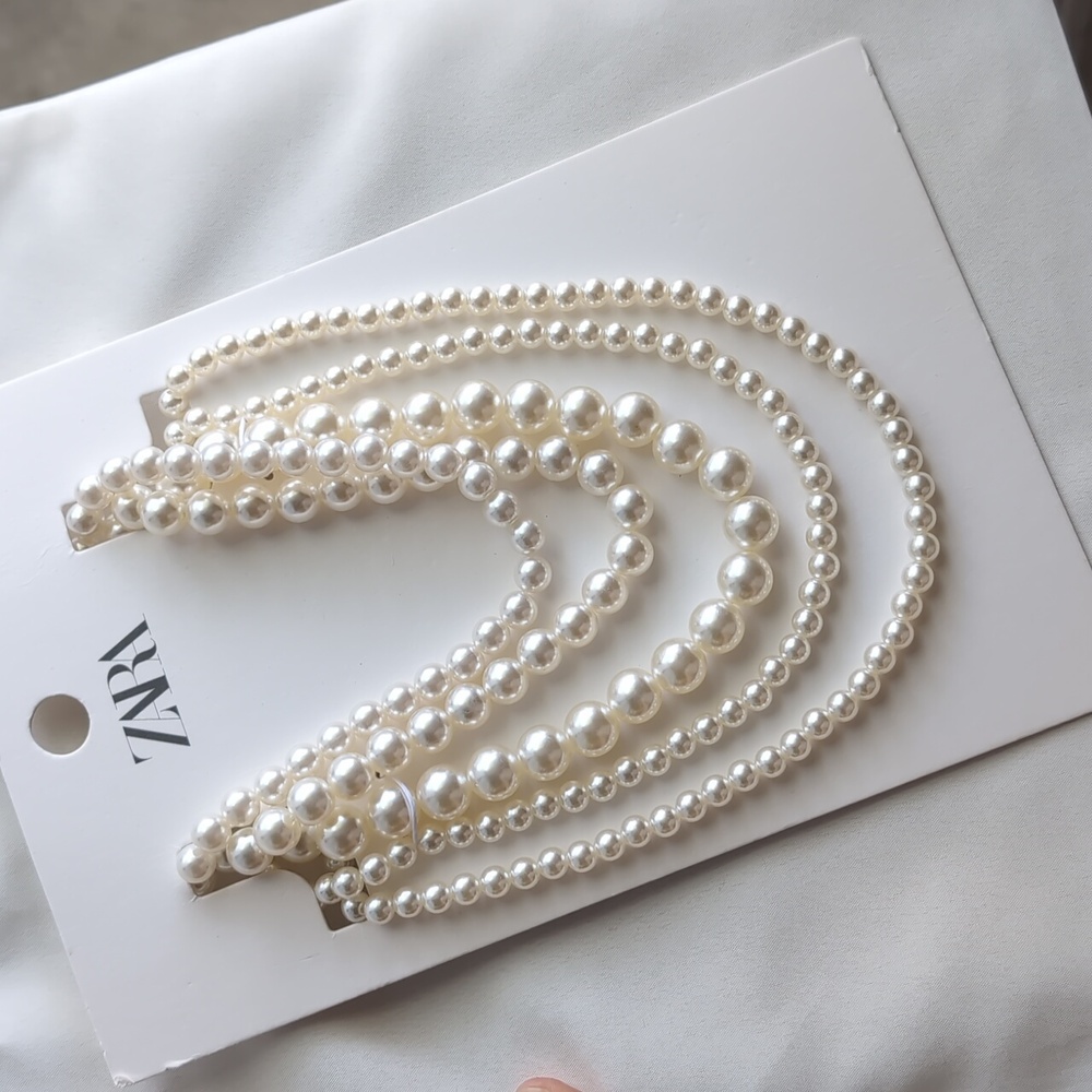 Zara multistrand pearl bib necklace white silver NWT 1856/139